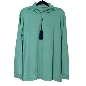 Michel Rouen Performance Polo Men Large Mint Green Striped Long Sleeve GolfShirt